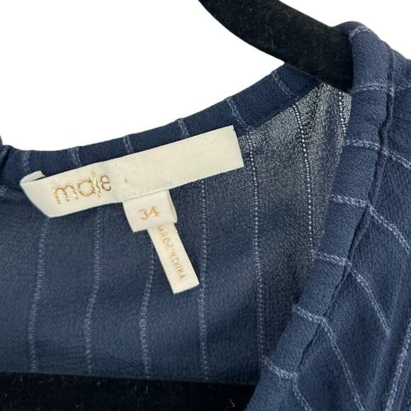 Maje Istra Ruffled Crepe Playsuit Romper Long‎ Sleeve Pinstripe Blue Size 34 XS - Picture 10 of 13